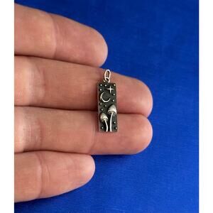 Sterling Silver Rectangle Mushroom and Moon Charm,  Mushroom Moon Stars Pendant
